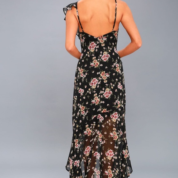 LULUS BLACK FLORAL PRINT MAXI DRESS - Picture 3 of 8